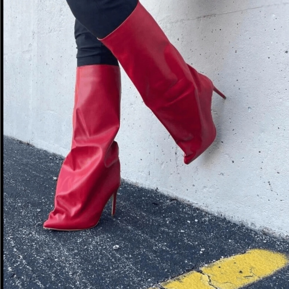 Red Knee-High Stiletto Boots